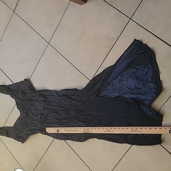 Vintage Navy Polka Dot V-neck Back Cut Out Strap Front Split Dress SZ 7/8 - Picture 12 of 16